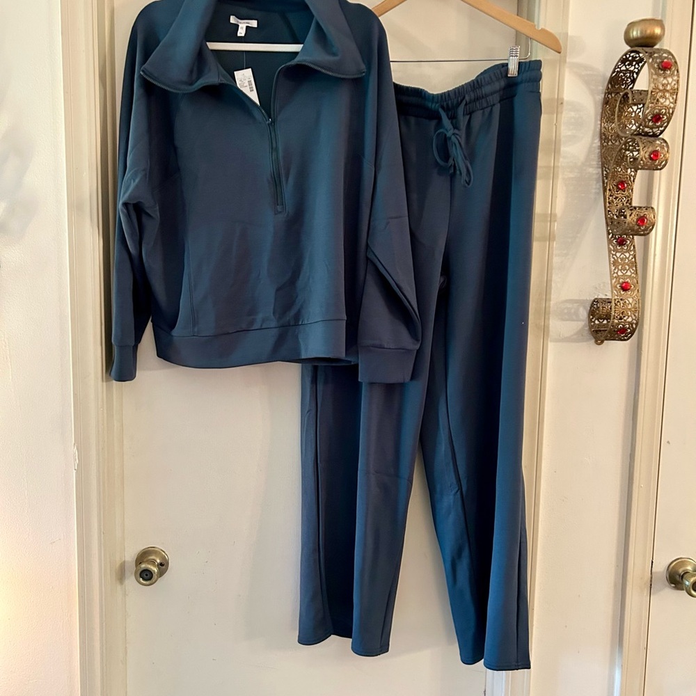 Blue Track Pants with Elastic Waistband and Tapered Leg